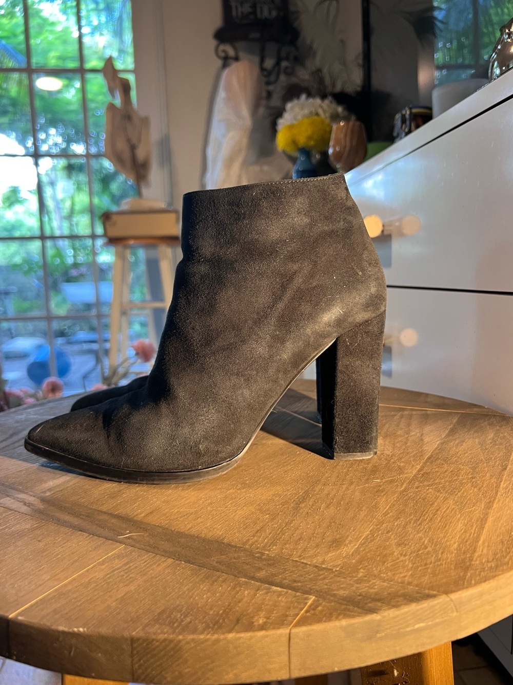 Women's Black Suede Block Heel Ankle Boot Size 39
